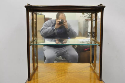 Antique French Louis XV Style Petite Curio Etagere with Satinwood Inlay & Mirror