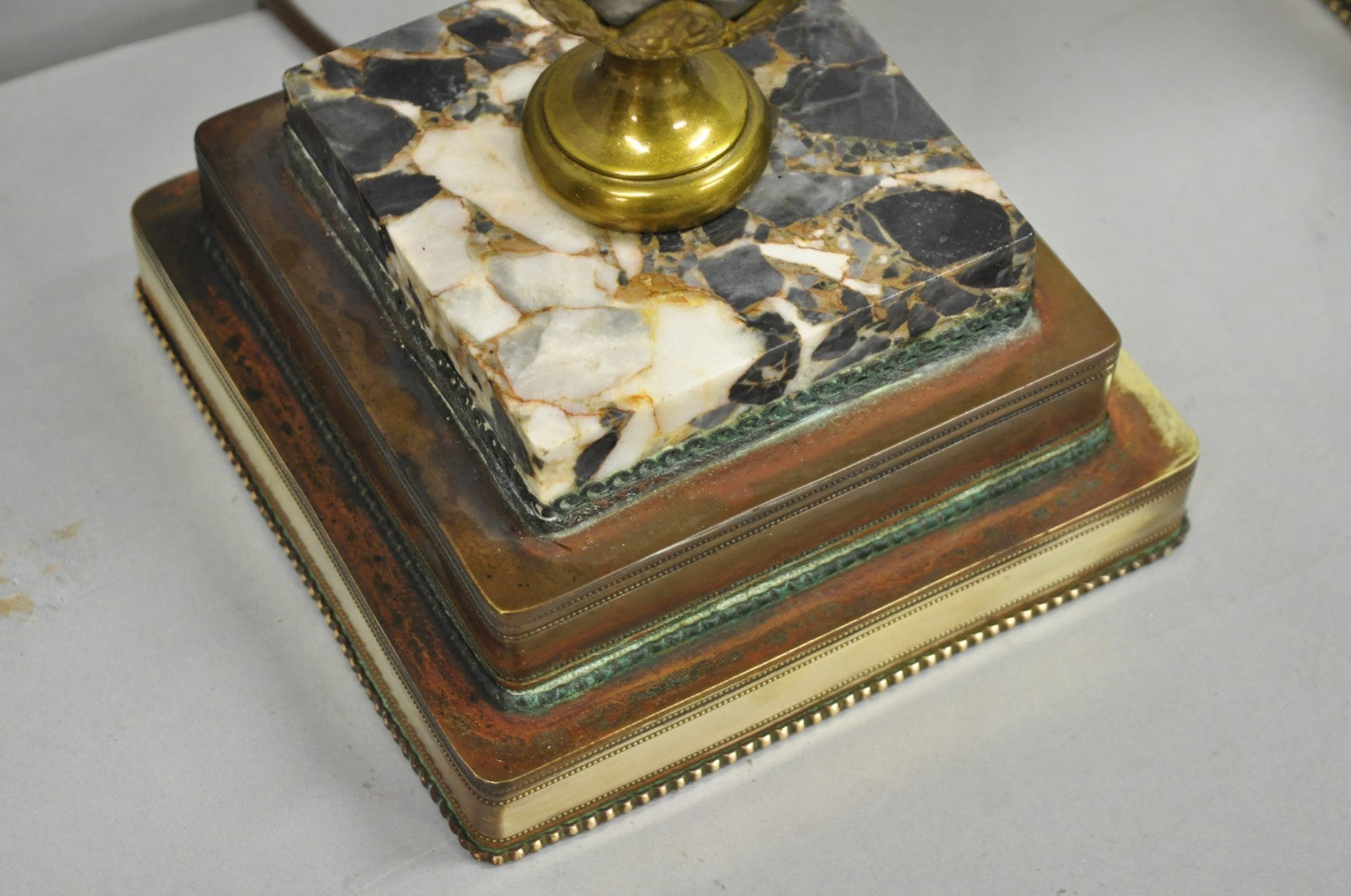 Antique French Empire Neoclassical Marble Urn Brass Candelabra Table Lamp Pair