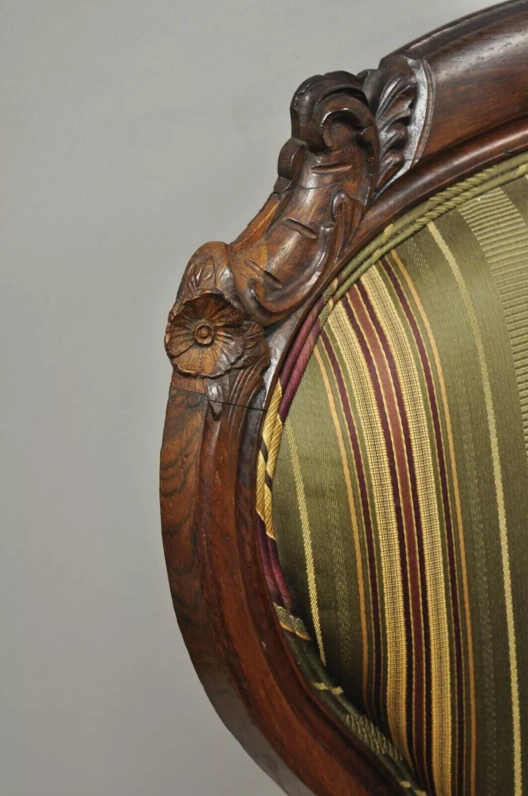 Antique Eastlake Victorian Carved Rosewood Parlor Balloon Back Arm Chair