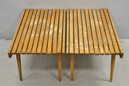 Vintage Mid Century Modern 36" Wood Slat Bench Coffee Table Side Table - a Pair