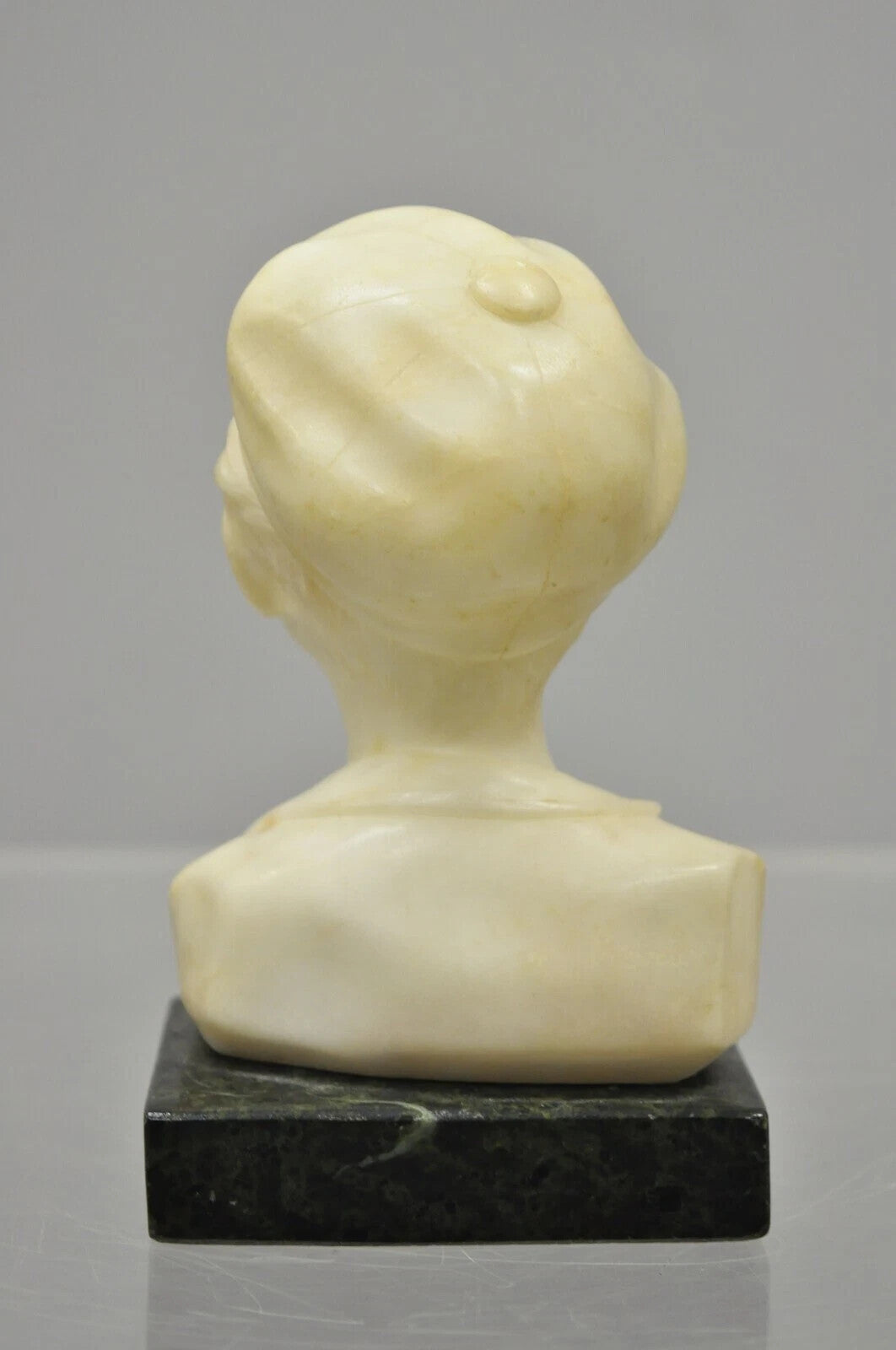 Antique 6" Carved Alabaster Marble Boy Bust Smoking Cigarette Signed "Martin"