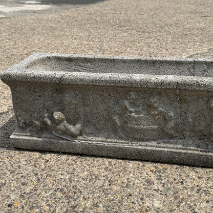 Vintage Neoclassical Style Concrete Cherub 36" Long Garden Planter Pots - a Pair