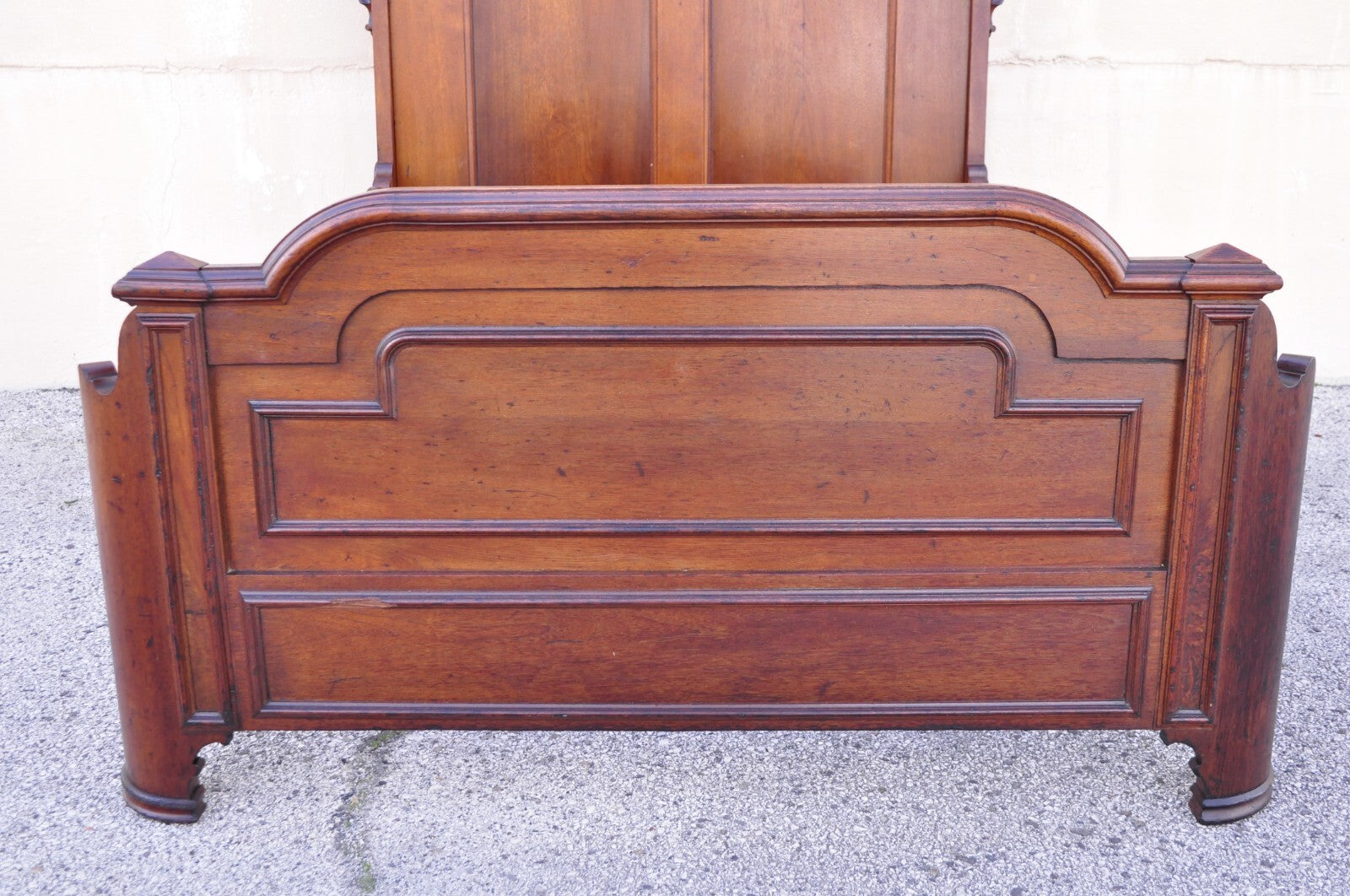 Antique Eastlake Victorian Stately Carved Walnut Highback Full Size Bed Frame