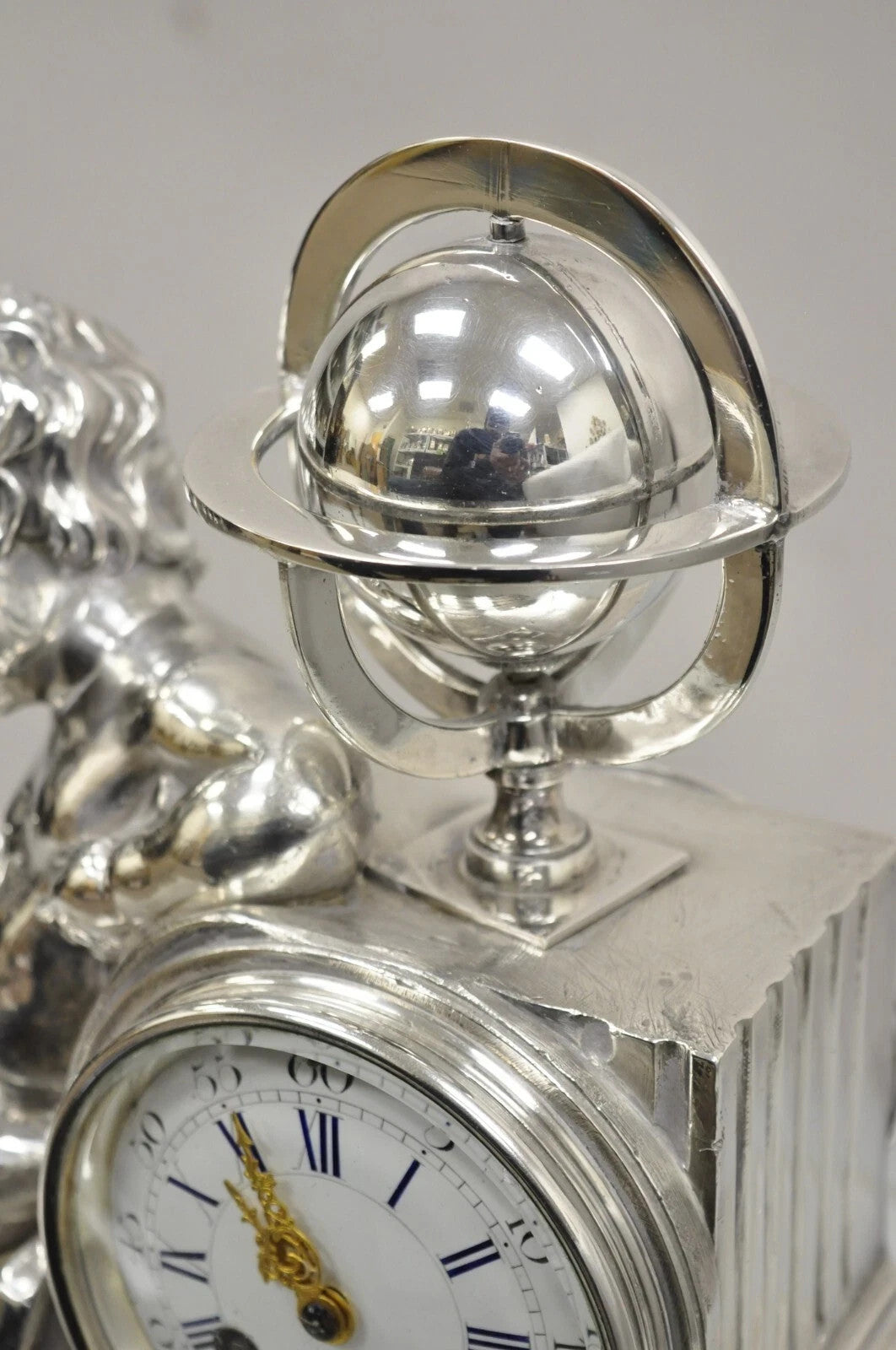 French Louis XV M Franjus Raison & Boyer Silver Plated Bronze Putto Mantel Clock