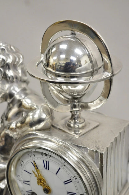 French Louis XV M Franjus Raison & Boyer Silver Plated Bronze Putto Mantel Clock