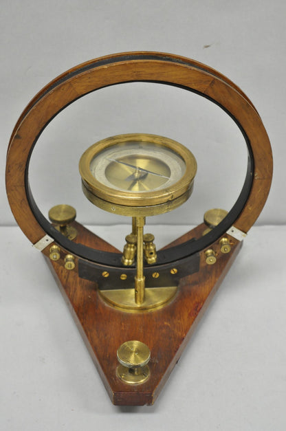 Antique Victorian Wood & Brass Tangent Galvanometer Lab Electrical Equipment