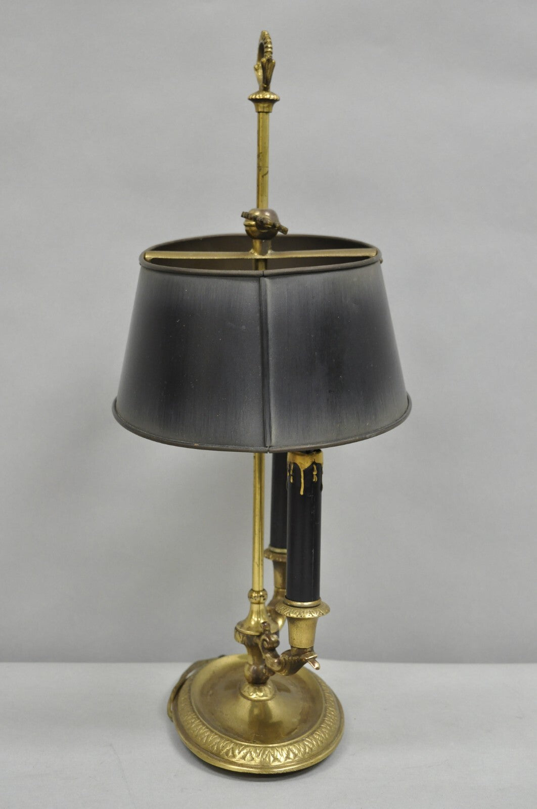 Vintage French Empire Tole Metal Oval Shade Small Brass Bouillotte Desk Lamp