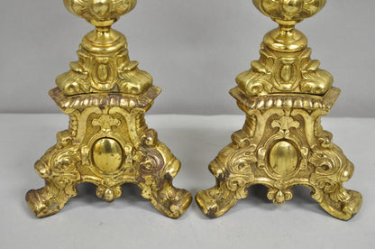 Vintage French Empire Baroque Ornate Brass Candlestick Table Lamps - a Pair