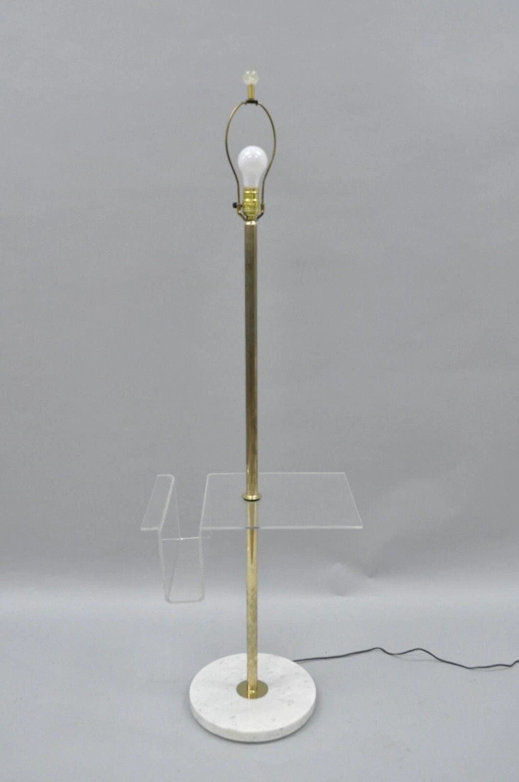 Vintage Mid Century Modern Brass Lucite Marble Floor Lamp w Magazine Table Rack
