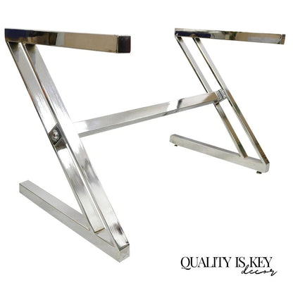 Vintage Mid Century Modern Chrome Frame Z Shaped Metal Desk Dining Table Base