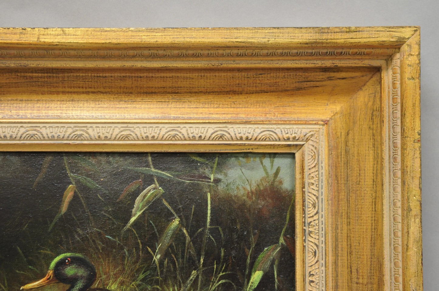 Vintage Traditional Oil on Canvas Wood Frame "Duck Family" Art Signed Borofsky