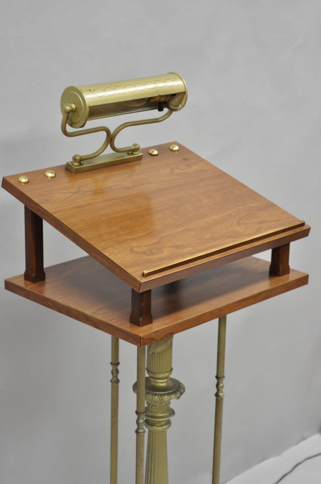 Vintage Victorian Lighted Podium Metal Column Pedestal Base Lectern Book Stand