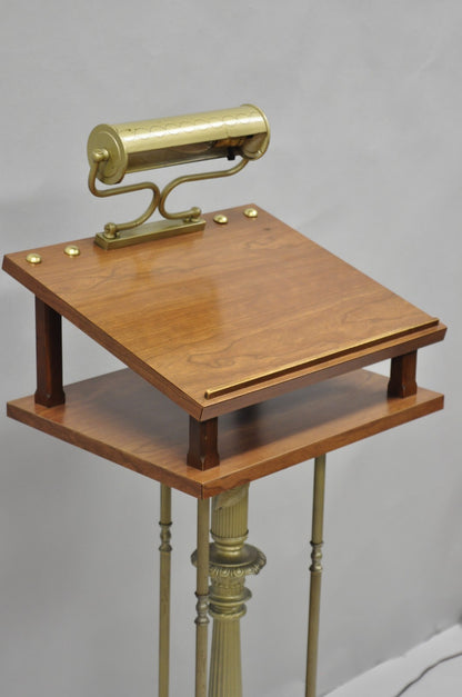 Vintage Victorian Lighted Podium Metal Column Pedestal Base Lectern Book Stand