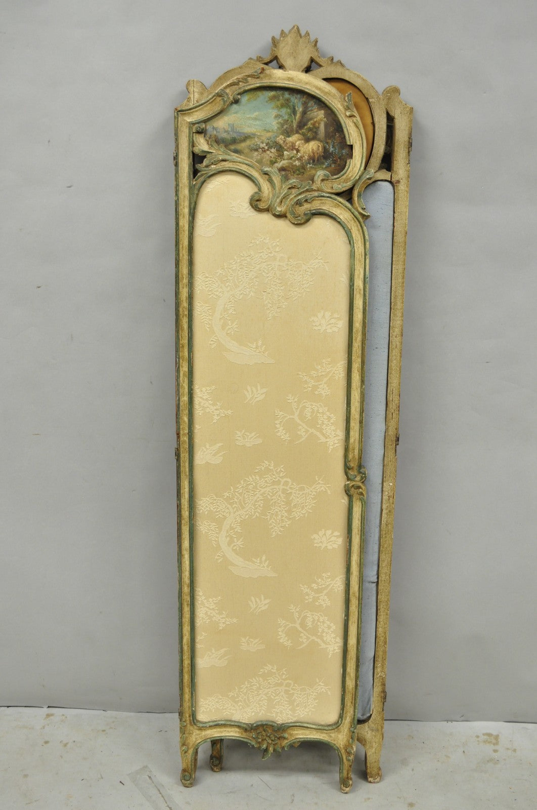 Antique French Louis XV Hand Painted Petite 3 Panel Folding Dressing Screen