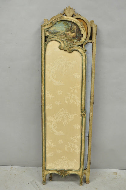 Antique French Louis XV Hand Painted Petite 3 Panel Folding Dressing Screen