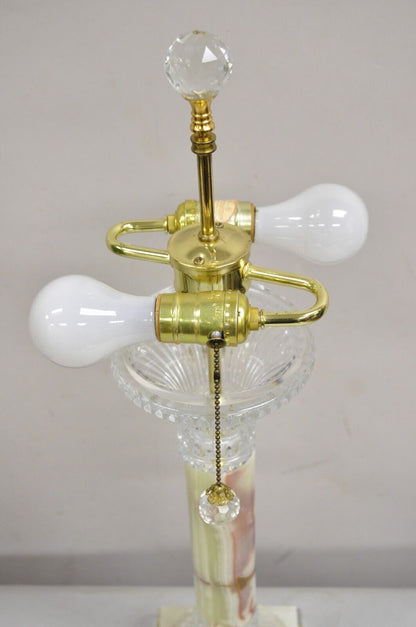 Vintage Hollywood Regency Green Onyx Stone Corinthian Column Table Lamp