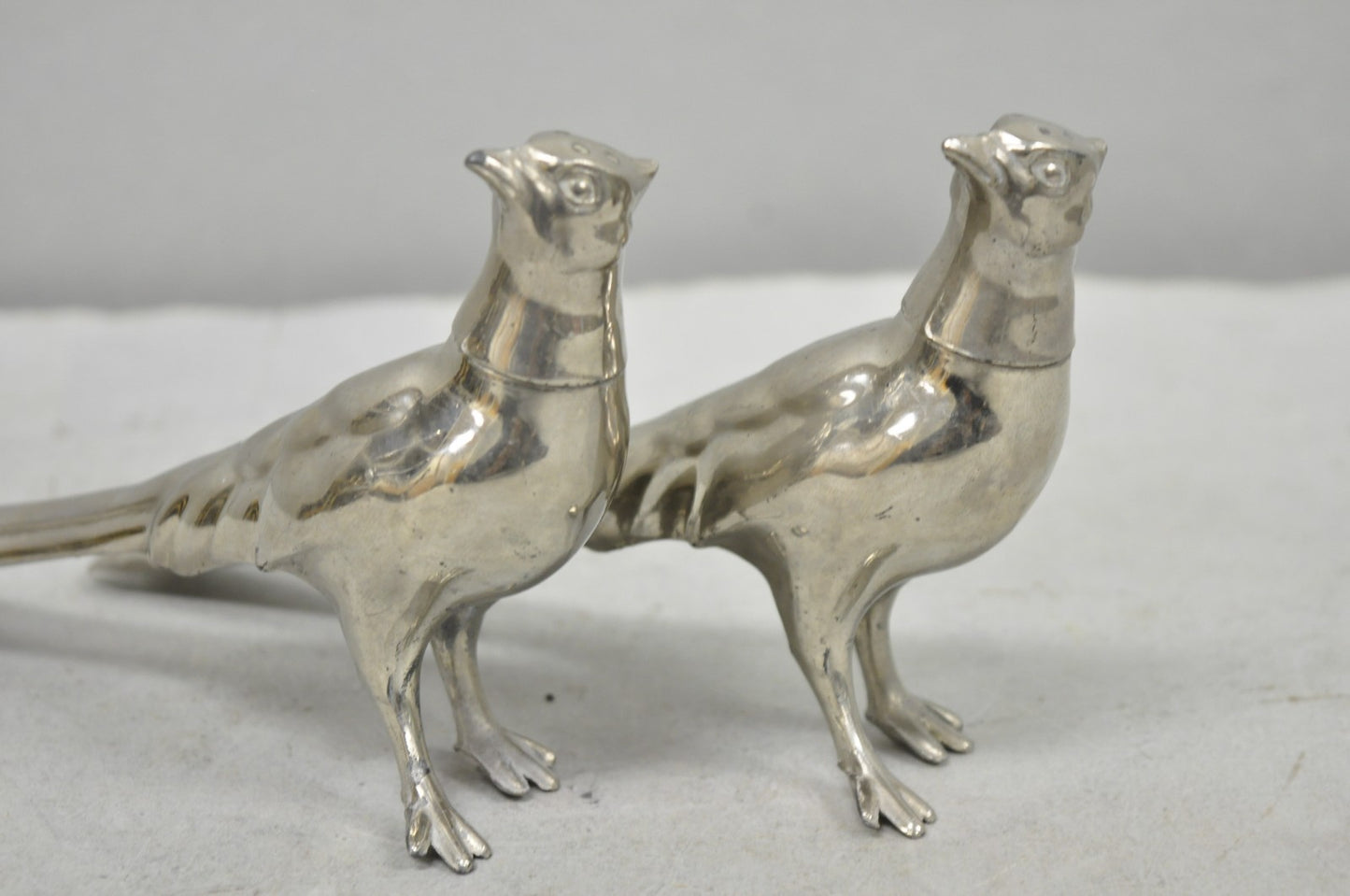 Vintage Pheasant Bird Silver Plated Figurine Salt & Pepper Shakers - a Pair
