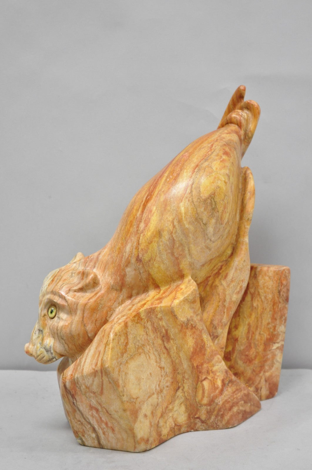 Vintage Seymour Shuren Modern Pink Carved Marble Abstract Panther Cat Sculpture