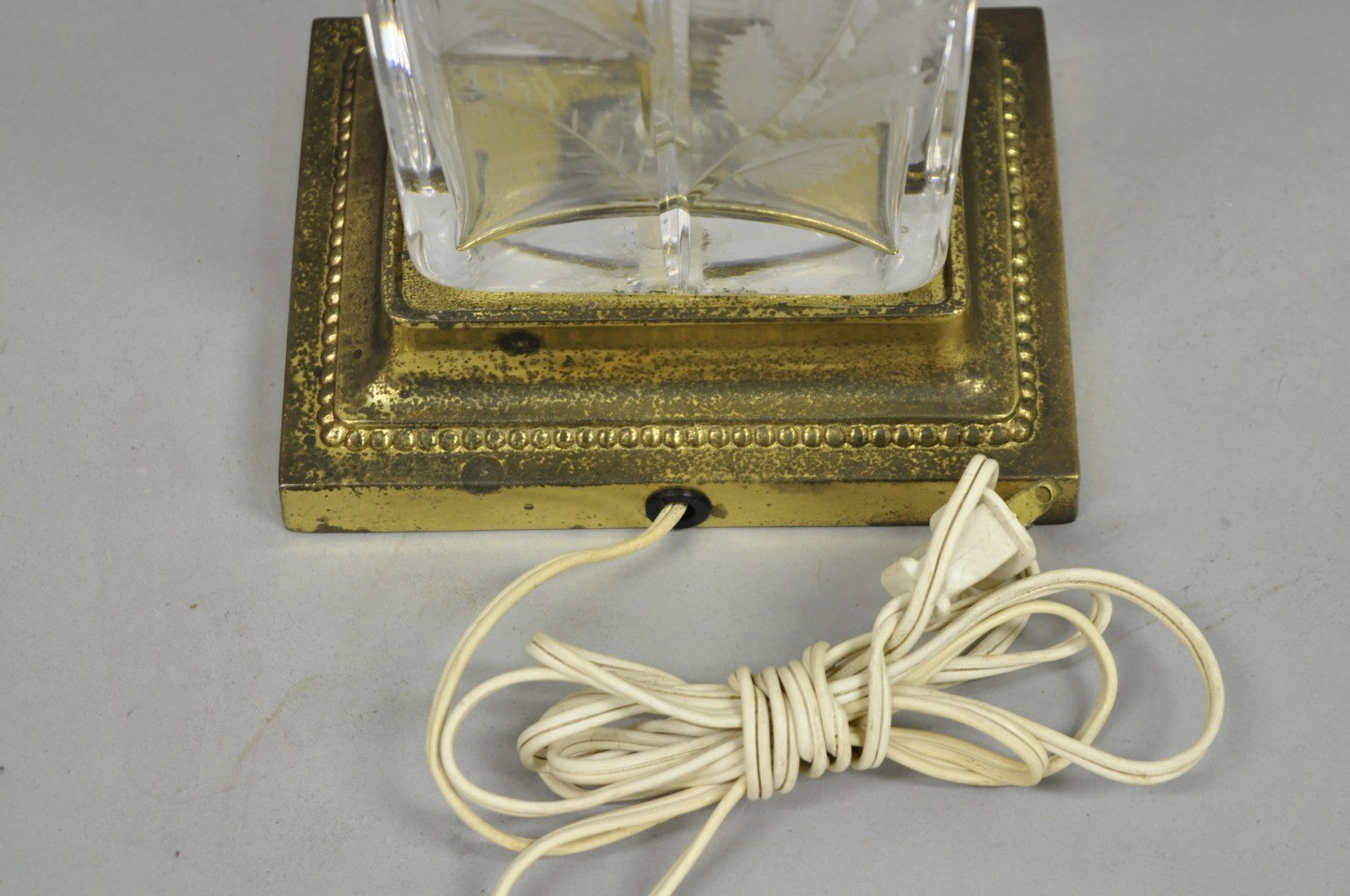 Vintage Dresden Victorian Cut Crystal Glass Flower Brass Table Lamps - a Pair