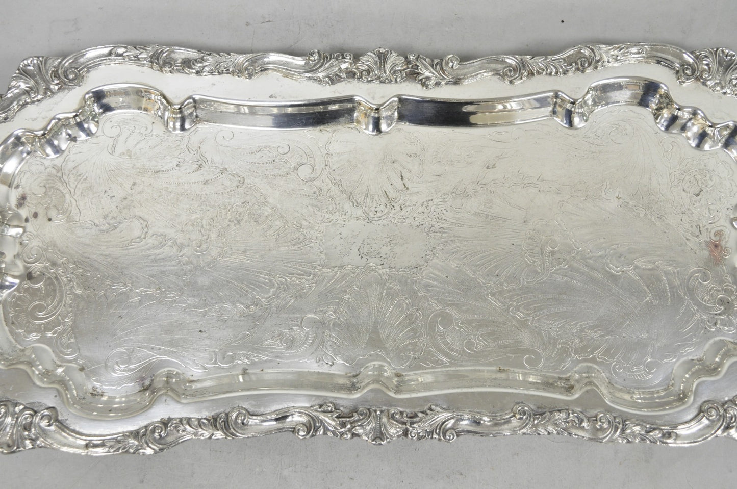 Vintage Sheffield Baroque Silver Plated Long Narrow Serving Platter Bar Tray
