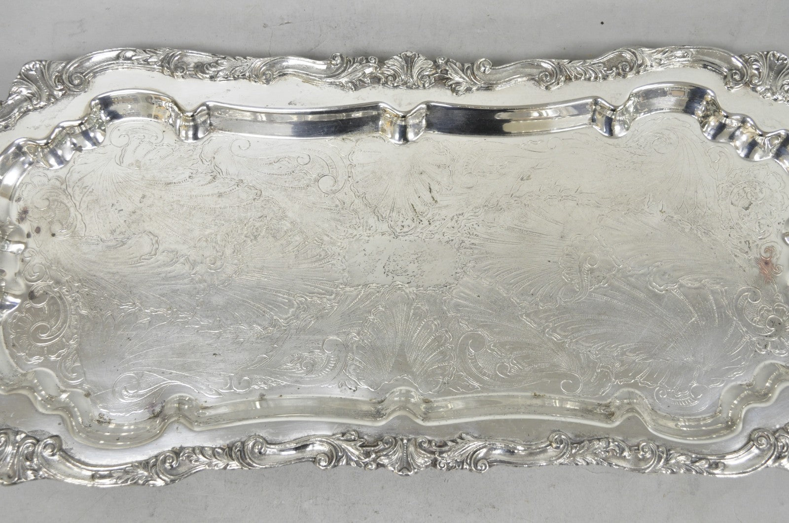 Vintage Sheffield Baroque Silver Plated Long Narrow Serving Platter Bar Tray