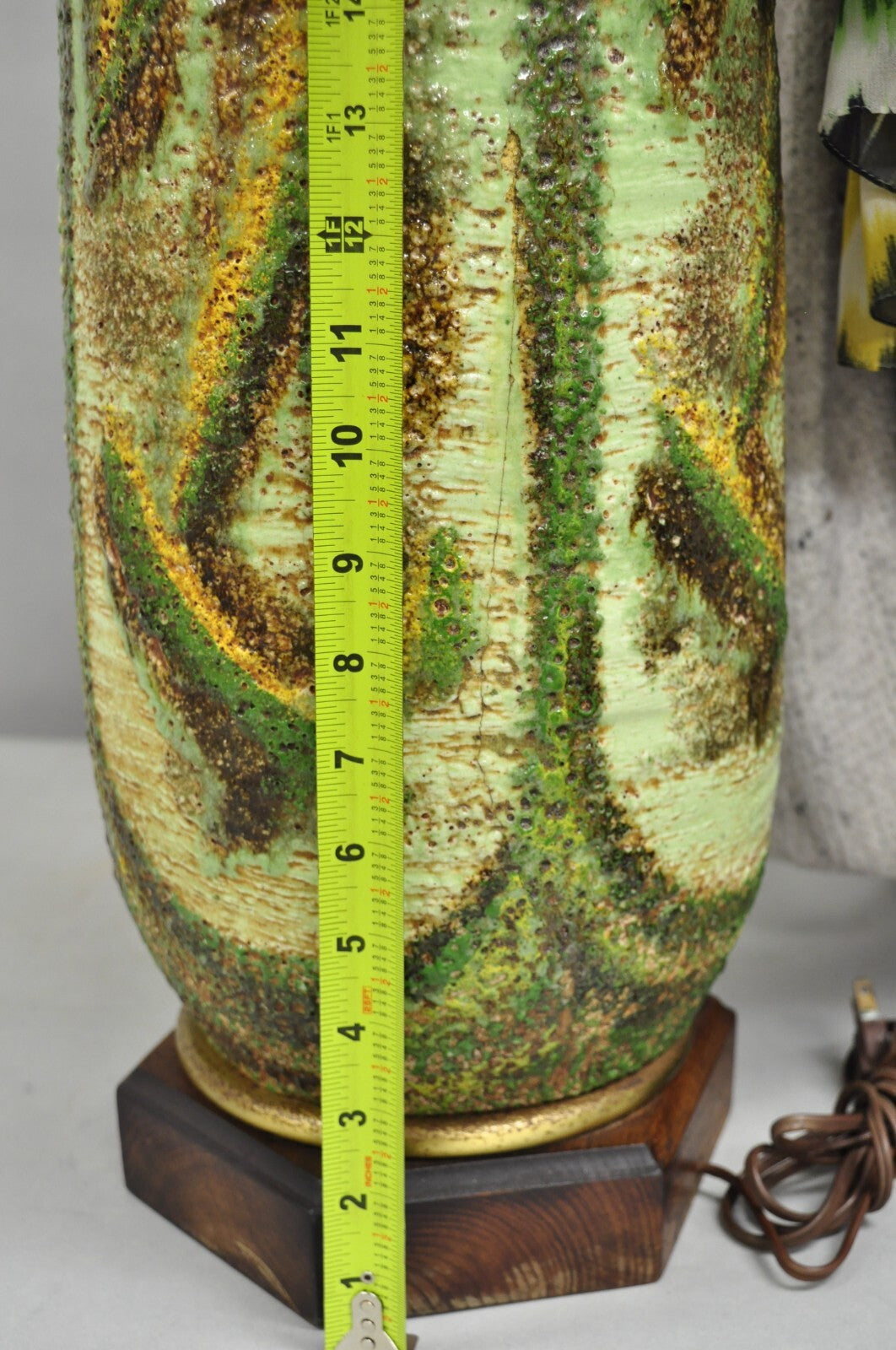 Vintage Italian Mid Century Modern Green Pottery Glazed Ceramic Tall Table Lamp