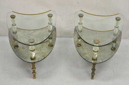 Vintage Hollywood Regency Two Tier Italian Églomisé Glass Side Tables - a Pair