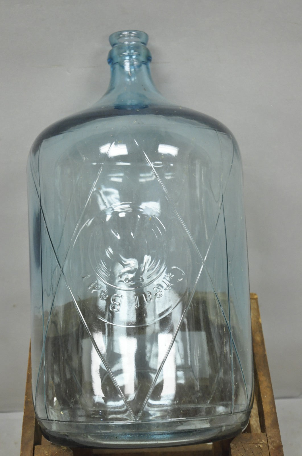 Vintage Great Bear Blue 5 Gallon Glass Carboy Jug in Wooden Crate