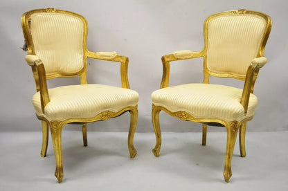 Vintage French Louis XV Style Gold Gilt Wood Arm Chairs to Refinish DIY - a Pair