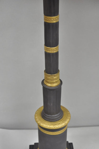 Vintage Marbro French Empire Porcelain Bouillotte Candlestick Table Lamps Pair