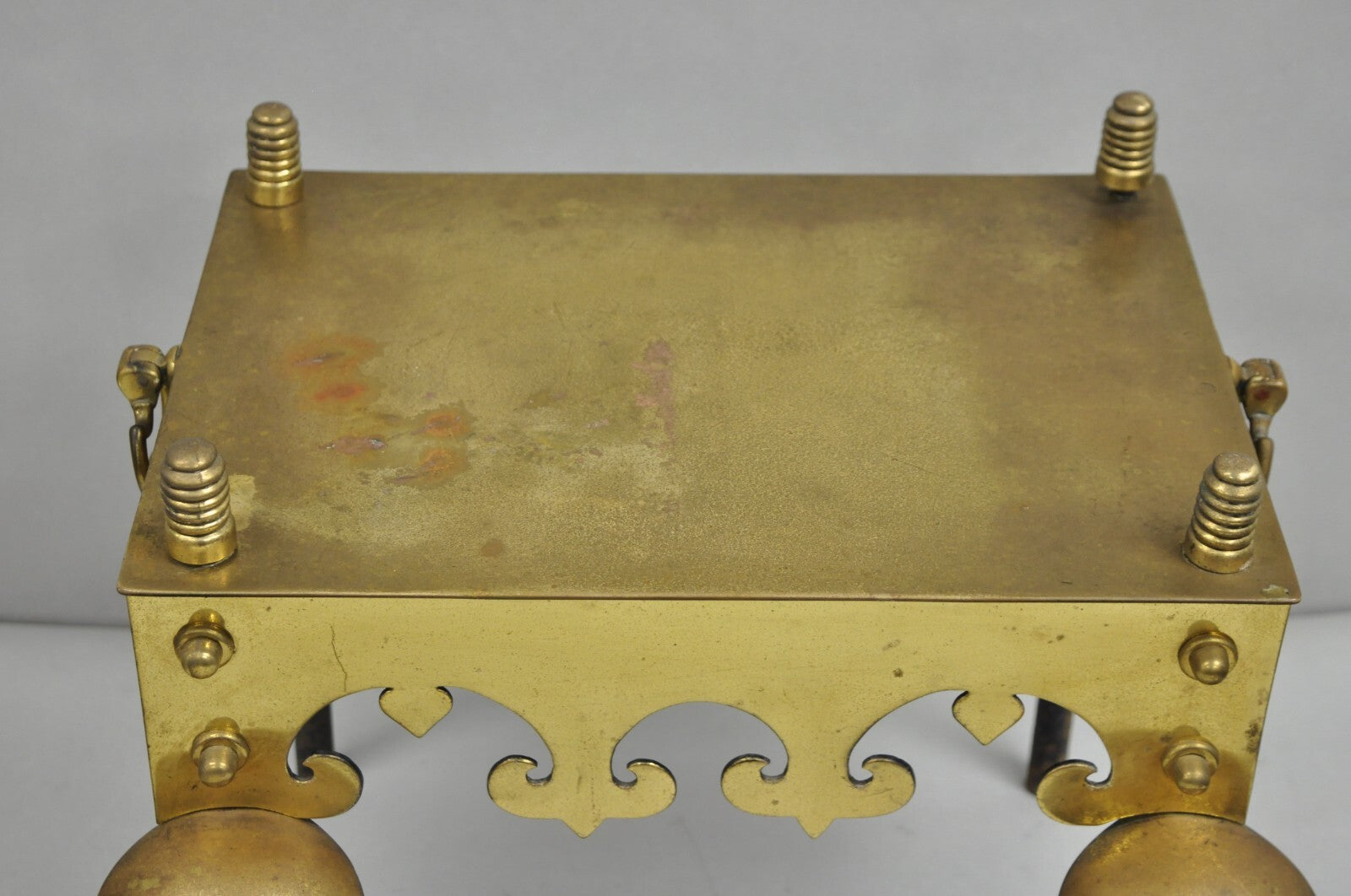 Antique English Victorian Brass Cabriole Leg Fireplace Hearth Footman Trivet