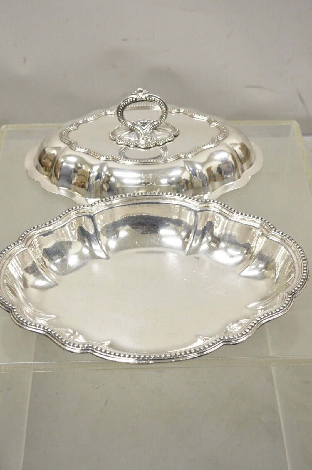 Vintage Silver Plated English Victorian Style Lidded Vegetable Serving Platter