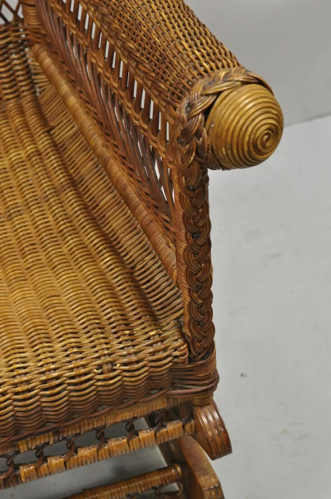 Antique Heywood Wakefield Victorian Woven Wicker Platform Rocker Rocking Chair