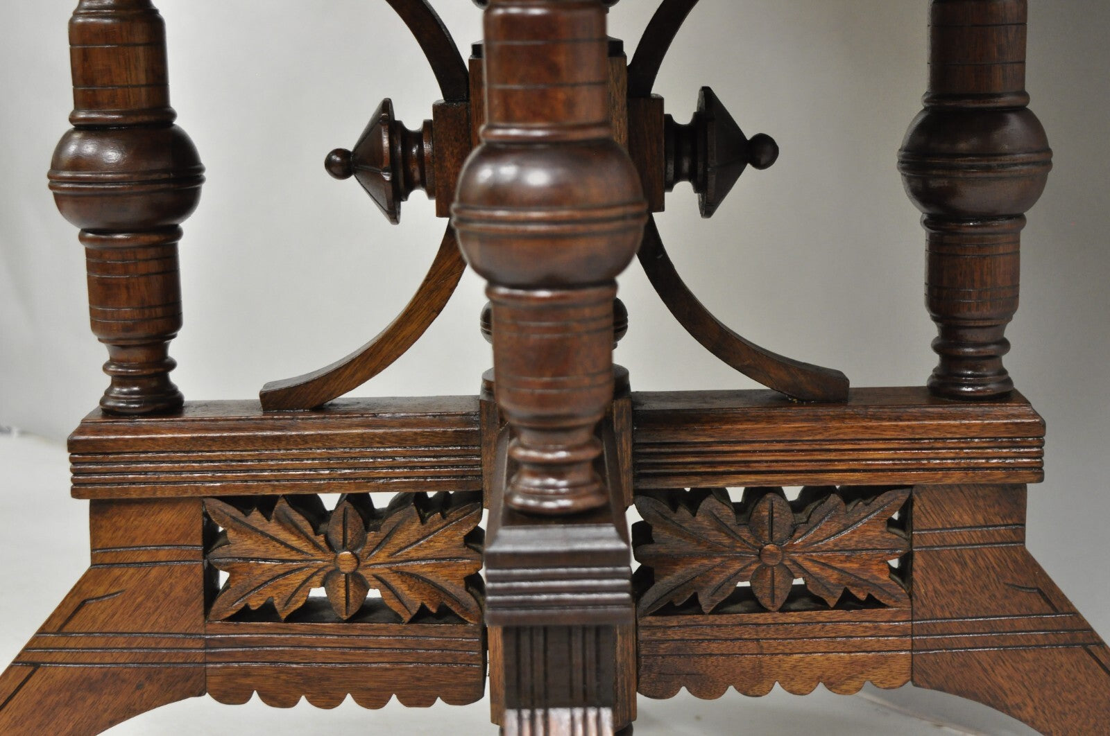 Antique Aesthetic Movement Victorian Carved Walnut Marble Top Parlor Side Table