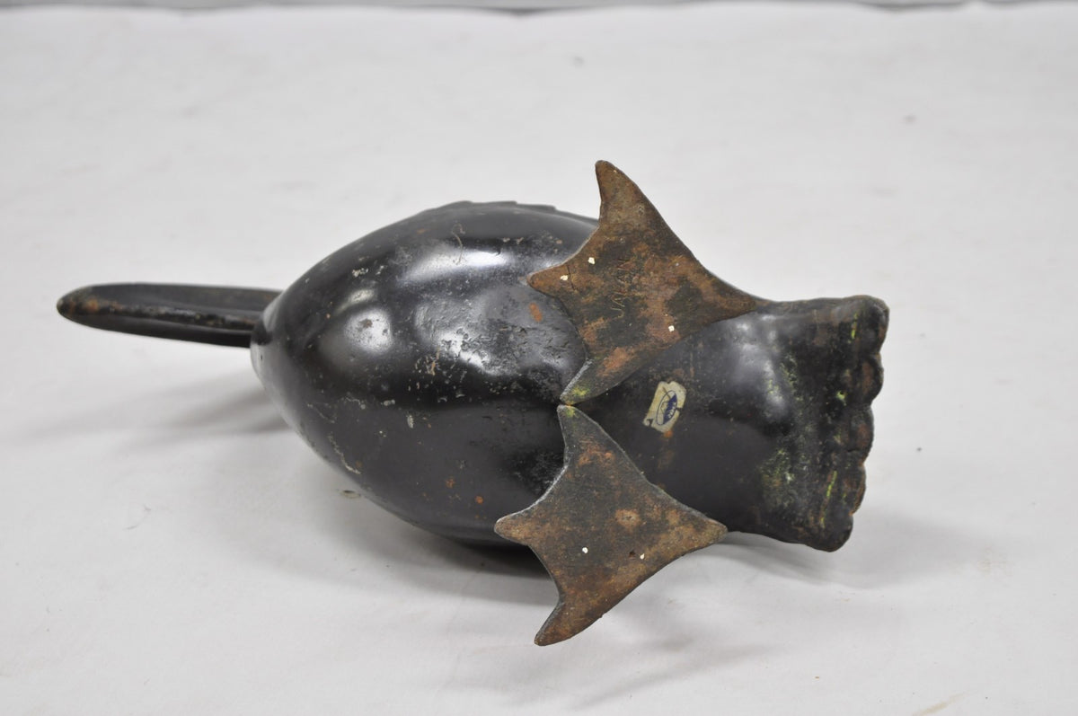 Vintage Japanese Cast Iron Black 17" Pelican Bird Garden Statue Sculpture