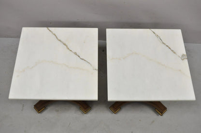 Vintage Empire Style Low Marble Top Pedestal Base Side Tables by Imperial - Pair
