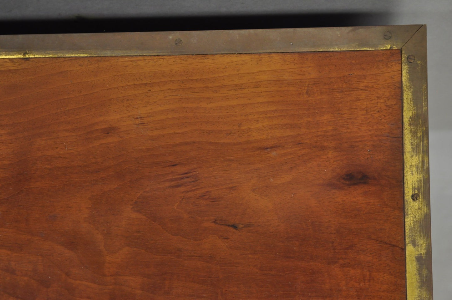 Antique English 4 Drawer Brass Banded Burr Walnut Campaign Chest Dresser