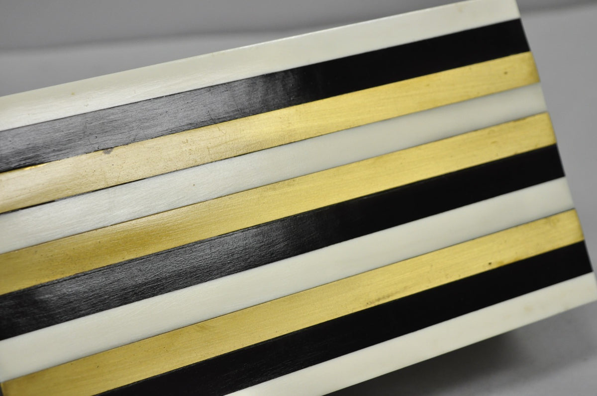 Modern Black White & Gold Bone & Brass Inlay Jewelry Trinket Box by Current Home