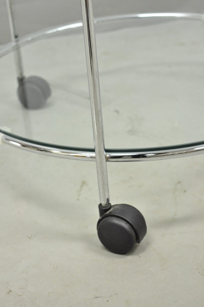 Vintage Mid Century Modern Chrome Round Glass 2 Tier Rolling Bar Cart Side Table