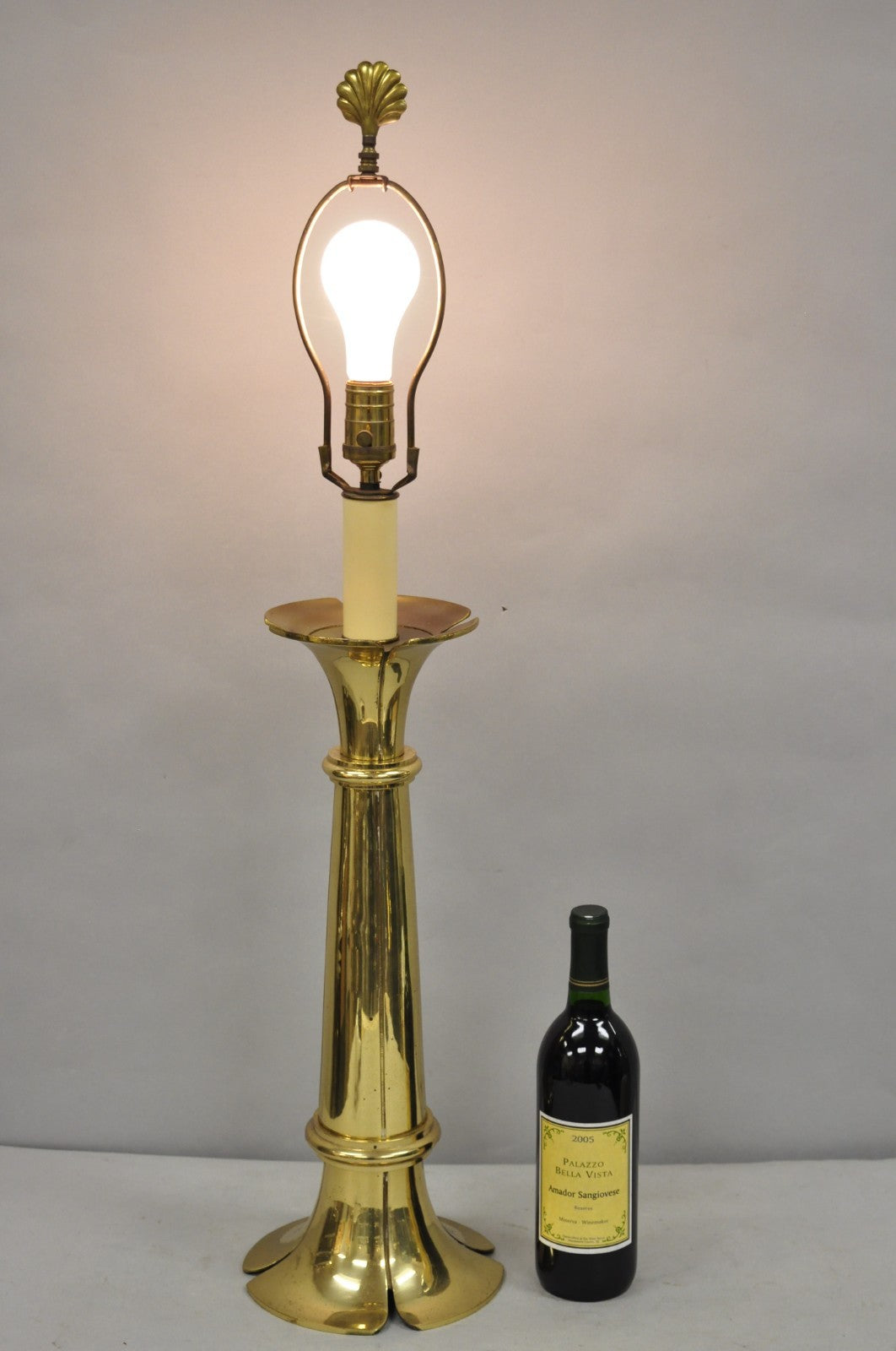 Vintage Remington Hollywood Regency Brass Lotus Flower Candlestick Table Lamp