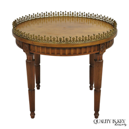Vintage French Empire Mahogany 25" Round Coffee Table with Brass Gallery