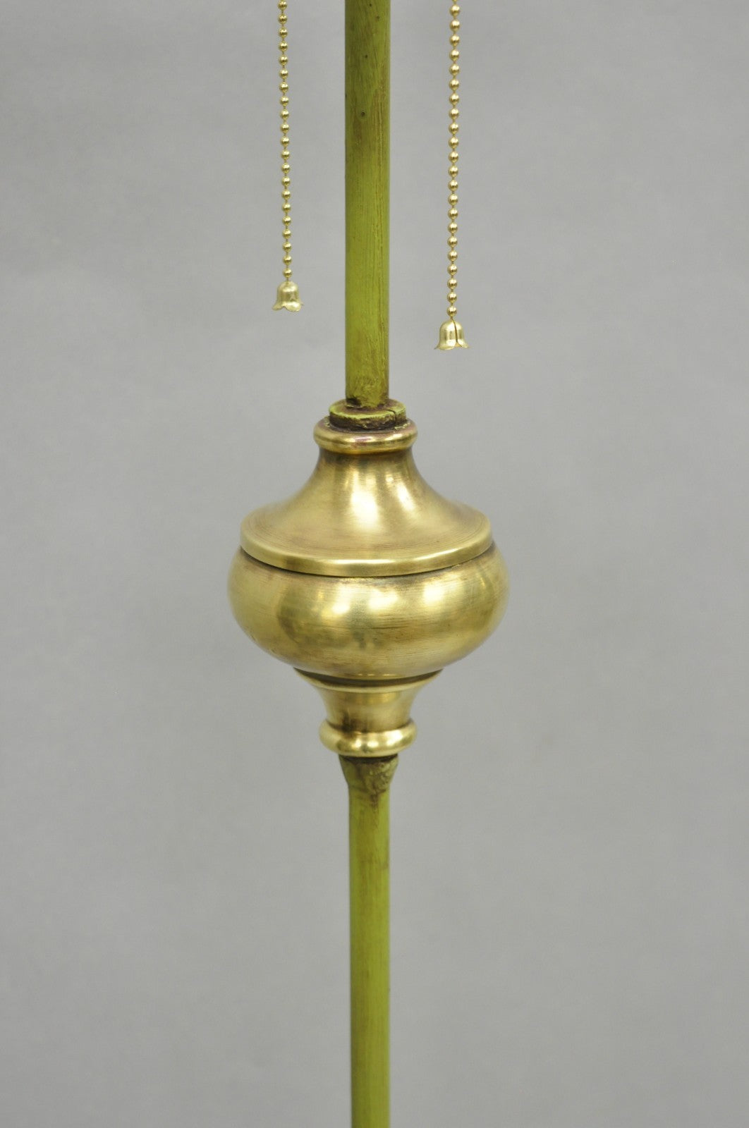Antique Spanish Renaissance Gothic Green Iron & Brass Tripod Pole Floor Lamp