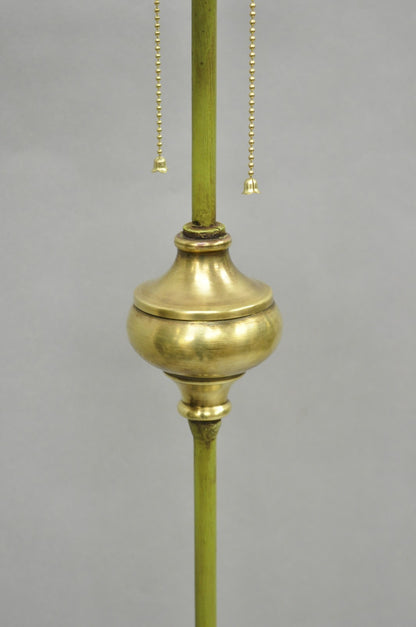 Antique Spanish Renaissance Gothic Green Iron & Brass Tripod Pole Floor Lamp