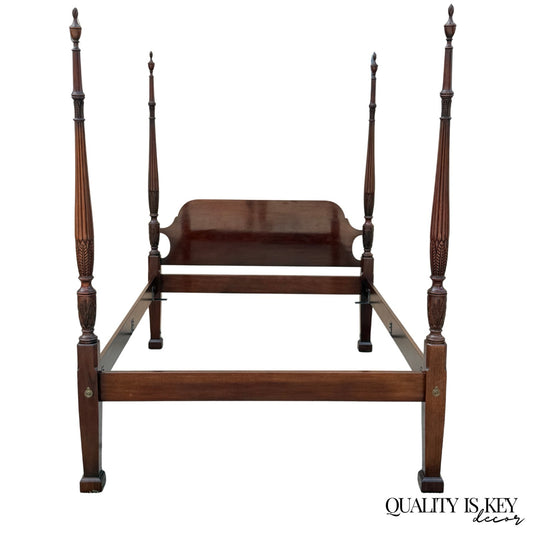 Vintage Georgian Federal Style Mahogany Four Poster Rice Carved Queen Sz Bed