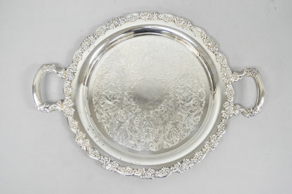 Vintage Oneida Silver Plated Round Twin Handle Serving Platter Bar Tray