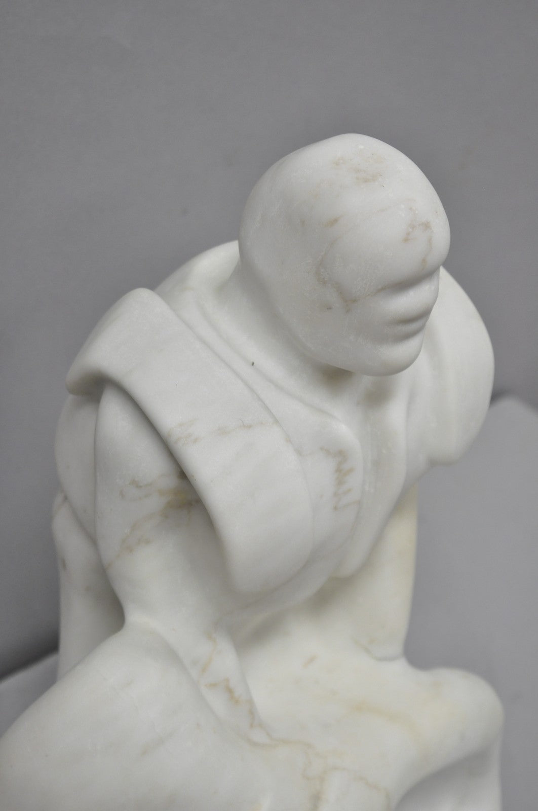 Vintage Seymour Shuren Modern White Carved Marble Male Soldier Figure Sculpture