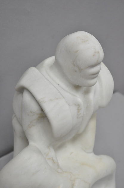 Vintage Seymour Shuren Modern White Carved Marble Male Soldier Figure Sculpture
