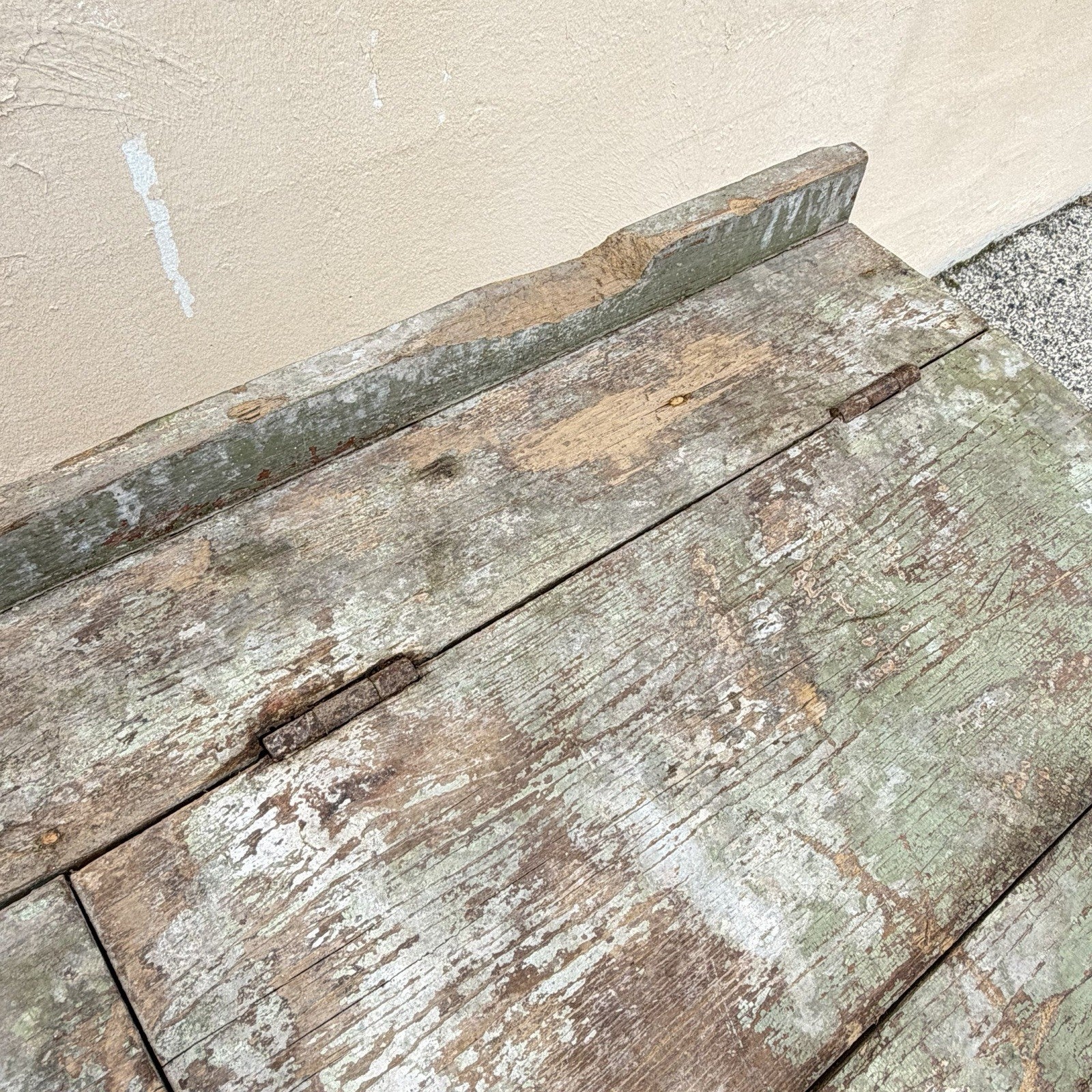 Antique French Primitive Rustic Green Distress Painted Flip Top Wood School Desk