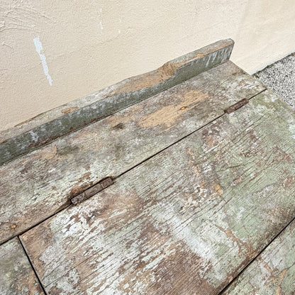Antique French Primitive Rustic Green Distress Painted Flip Top Wood School Desk