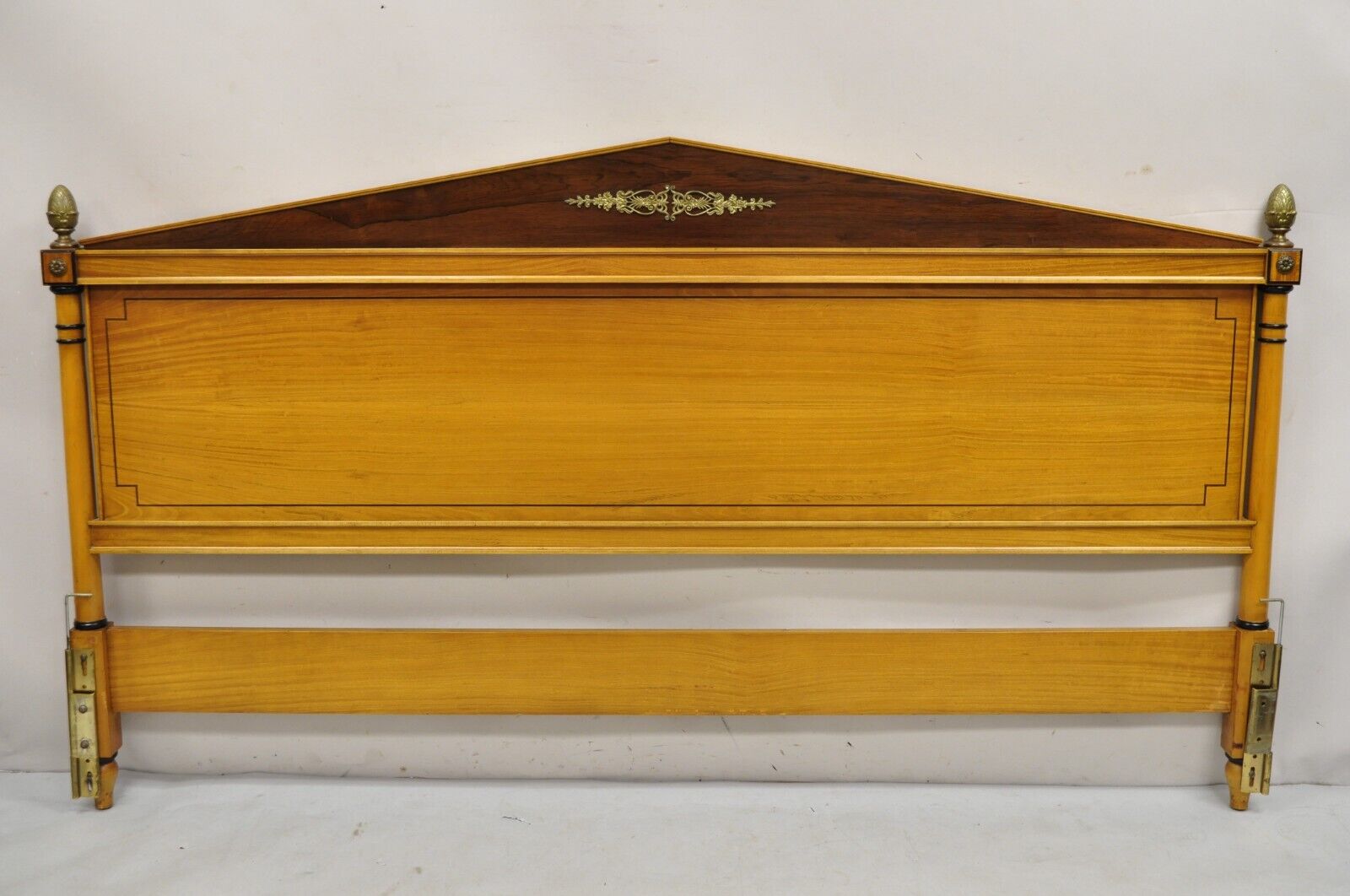 Vintage French Regency Neoclassical Rosewood & Satinwood King Size Bed Headboard